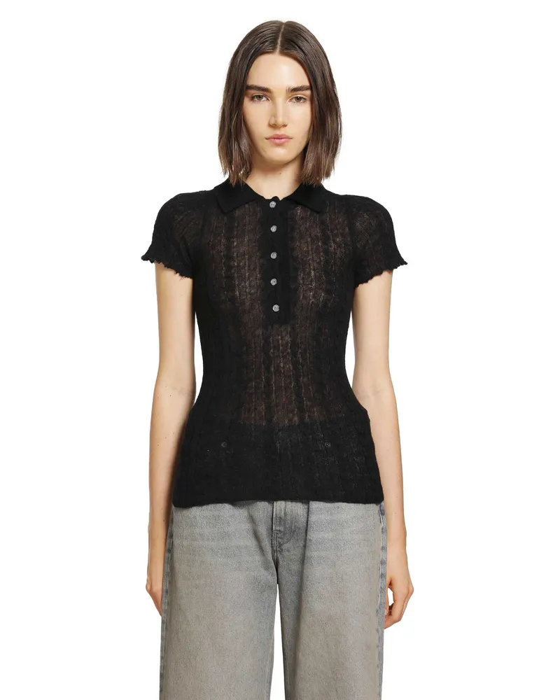 Haikure Laurie Semi-Sheer Polo Shirt Black