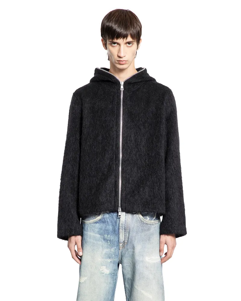Our Legacy Full Zip Hoodie in Hairy Wool Black