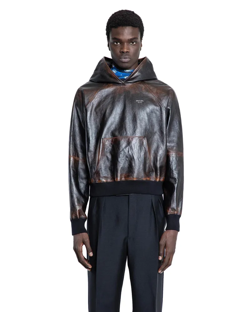 Prada Nappa Leather Hoodie Black