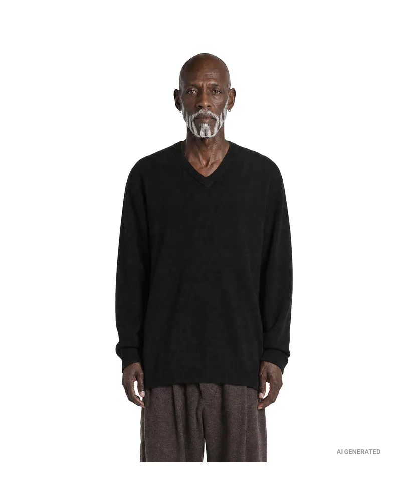 Ziggy Chen Intarsia V-Neck Sweater Black