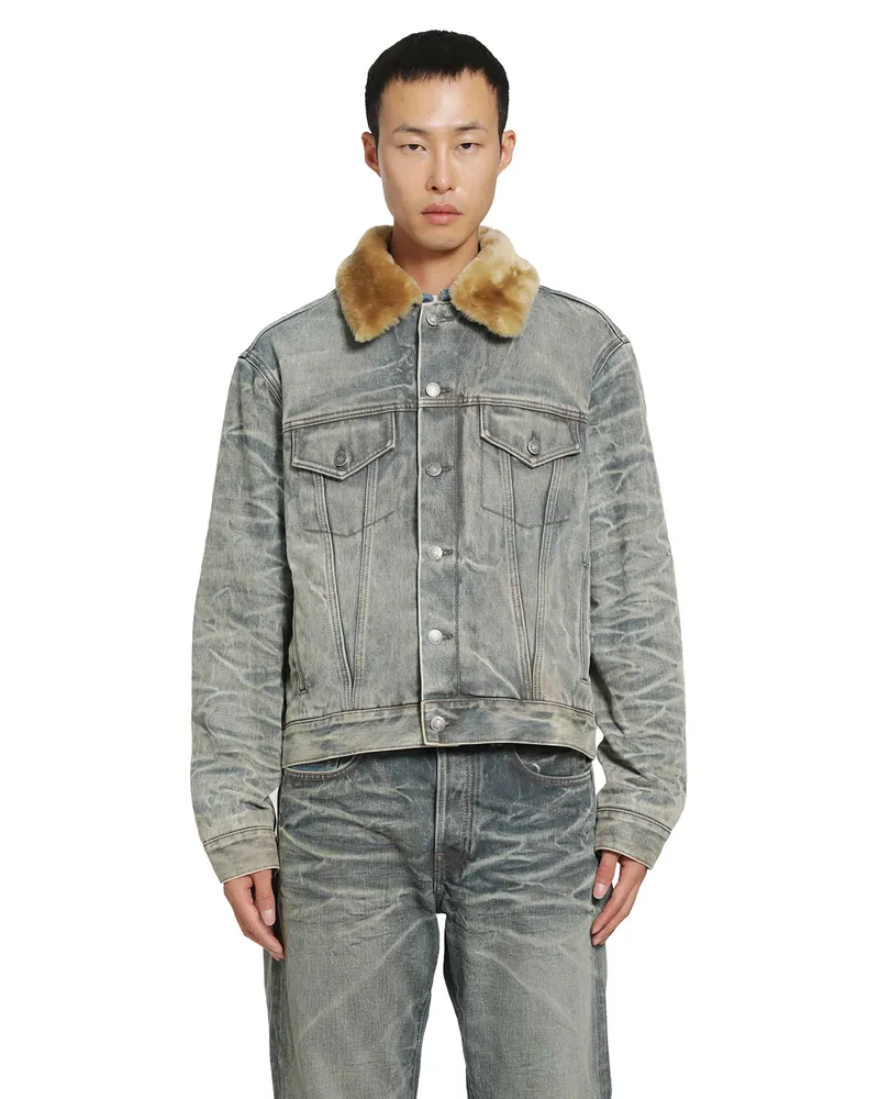 Acne Studios Shearling Collar Denim Jacket Blue