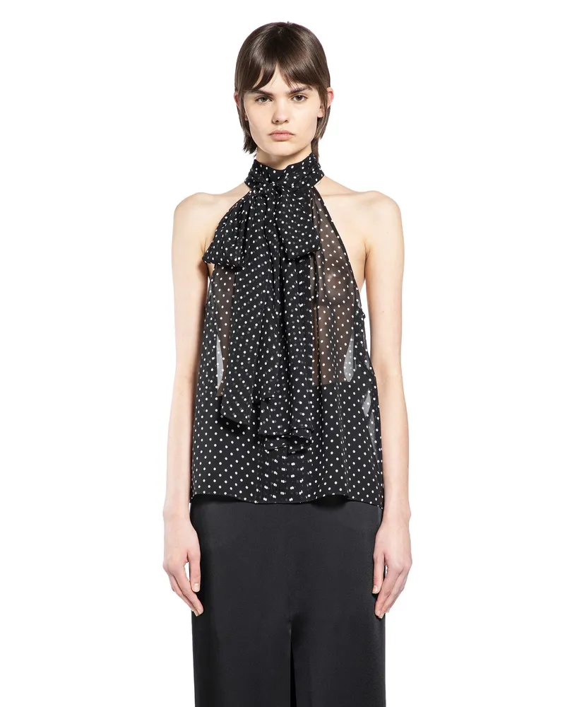 Tom Ford Polka Dot Silk Georgette Halter Top Black
