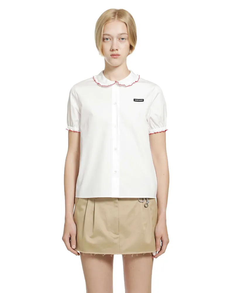 Miu Miu Embroidered Poplin Shirt White