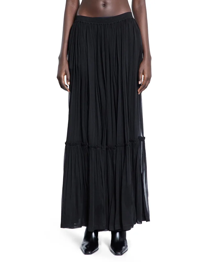 Saint Laurent Ruffled Skirt in Silk Crêpe Muslin Black