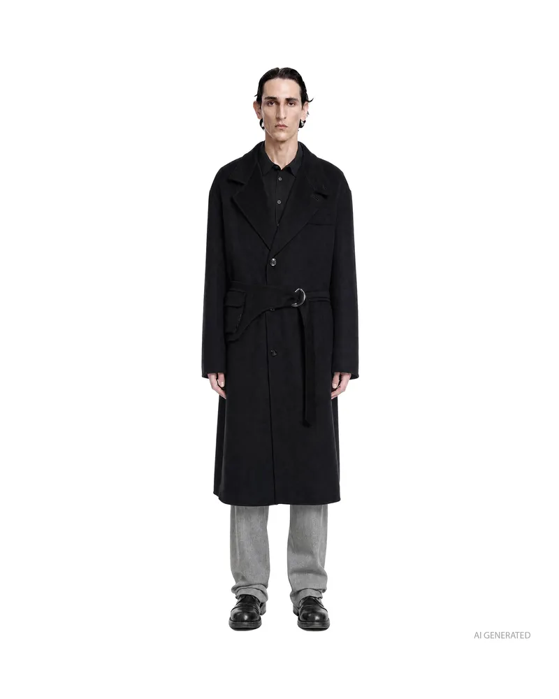 Giorgio Armani Belted Cashmere Coat Blue