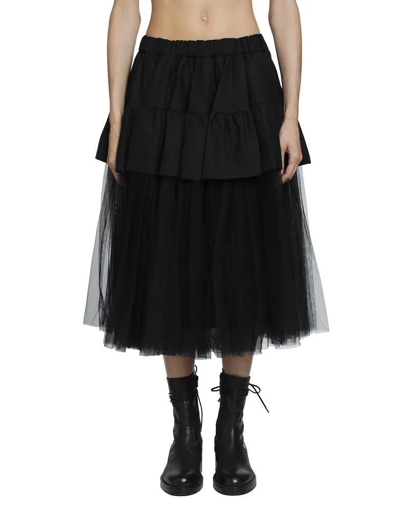 Noir Kei Ninomiya Tiered Gathered Midi Skirt Black