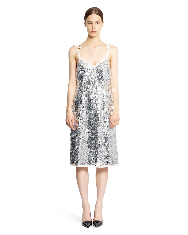 Prada Sequined Slip Dress Silver