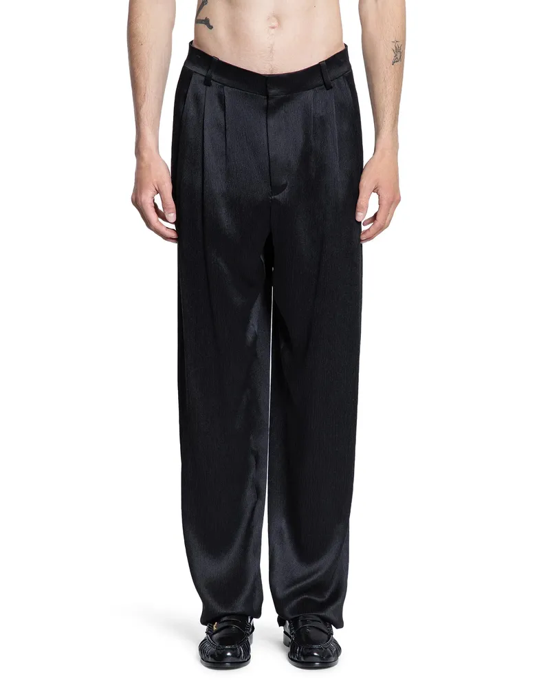 Saint Laurent Baggy Pants in Silk Satin Crepon Black