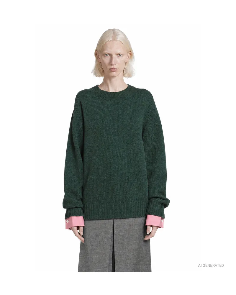 Prada Wool and Cashmere Crewneck Sweater Green
