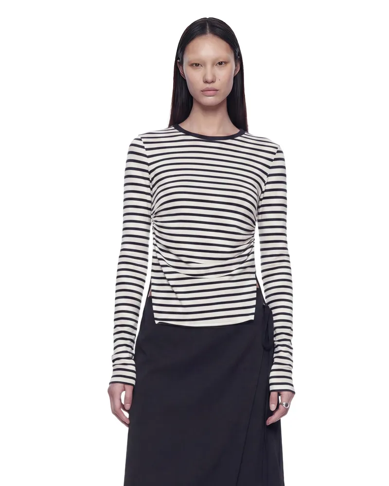 Ann Demeulemeester Oke Wrinkled Cropped Long Sleeve Top Black&white