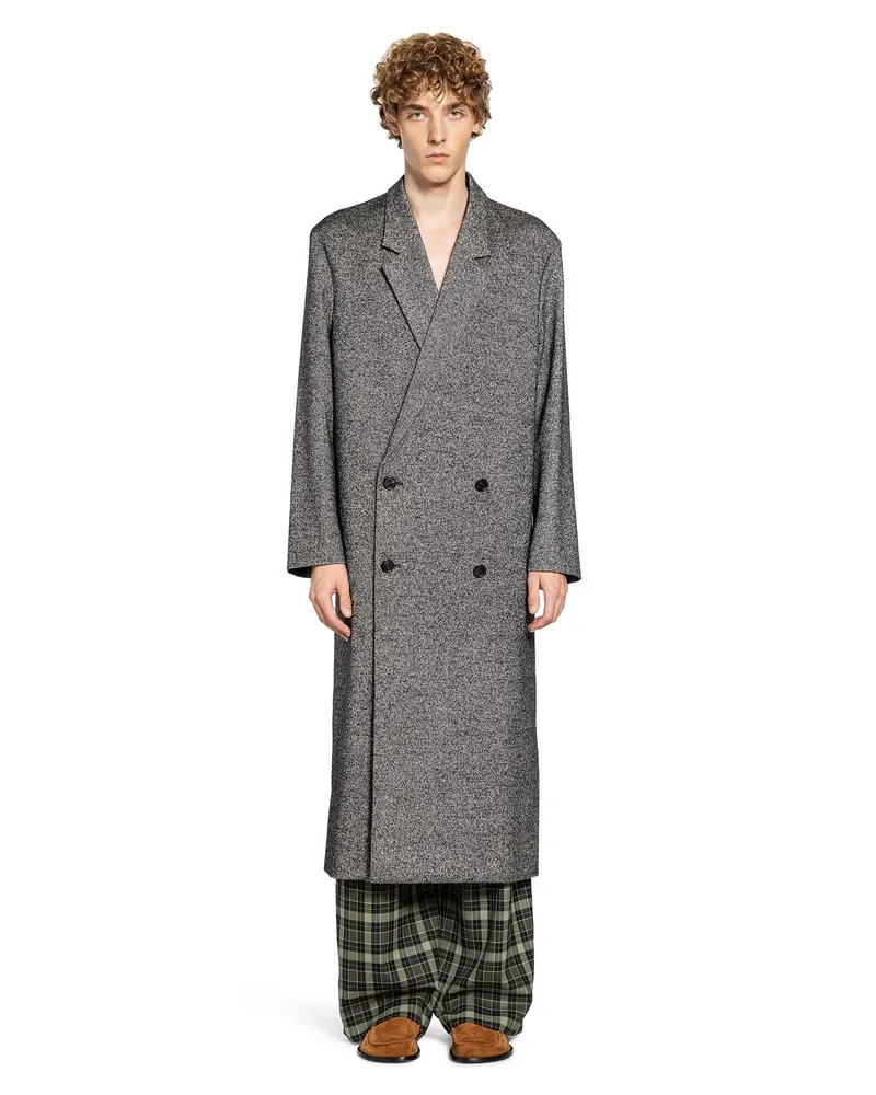 Loewe Wool Blend Double Breasted Coat Black&white