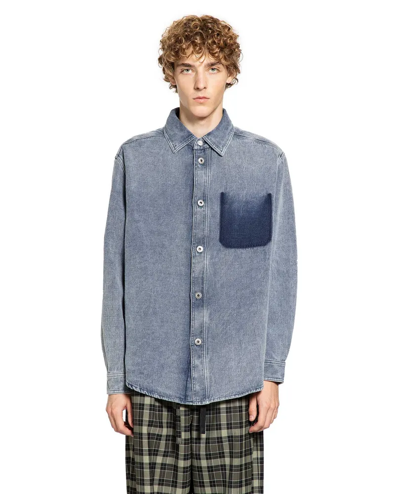 Loewe Cotton Linen Long Sleeve Shirt Blue