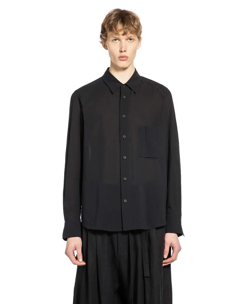 Ziggy Chen Spread Collar Pocket Shirt Black