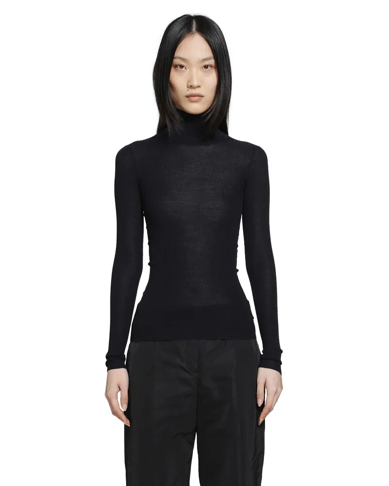 Jil Sander Lightweight Wool High-Neck Sweater Black