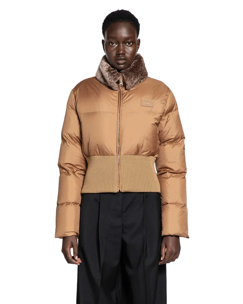 Fendi Nylon and Shearling Down Jacket Brown