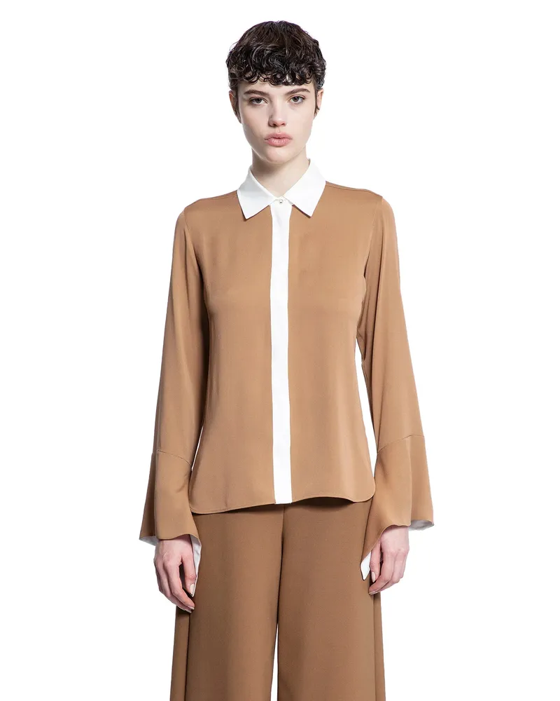 Max Mara Colour Block Silk Shirt Brown