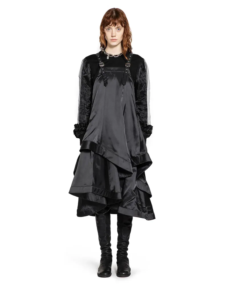 Noir Kei Ninomiya Satin Apron Midi Dress Black