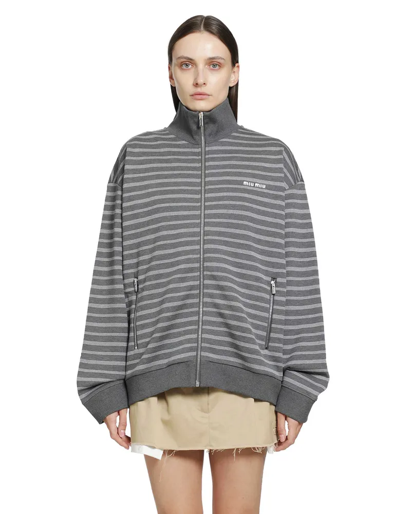 Miu Miu Striped Cotton Fleece Jacket Grey