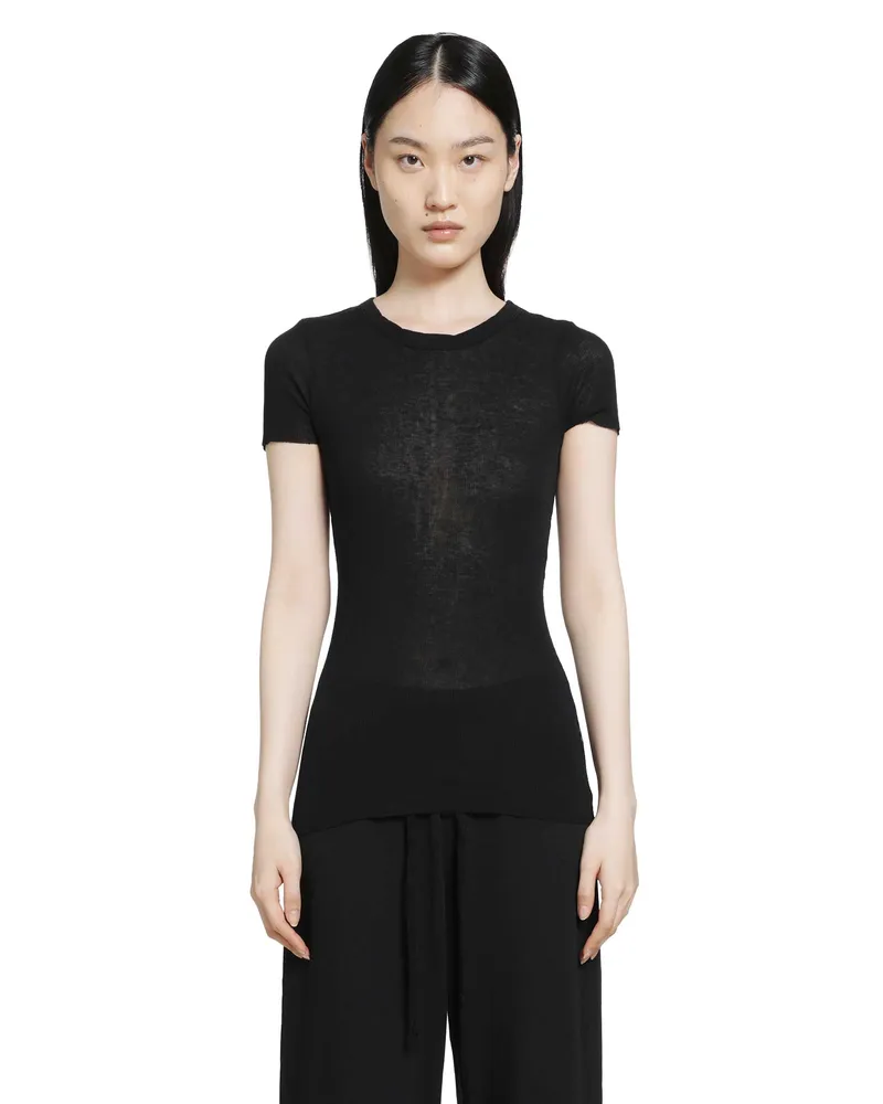 James Perse Cotton Cashmere Blend Ribbed Crewneck Tee Black