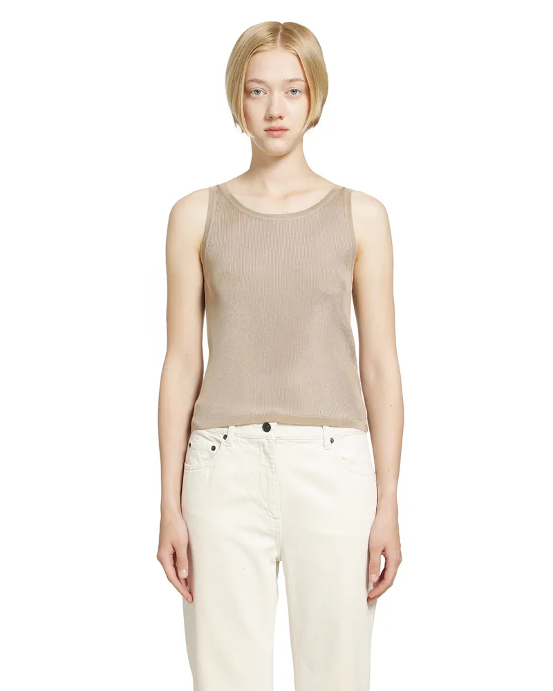 Saint Laurent Viscose Tank Top Beige