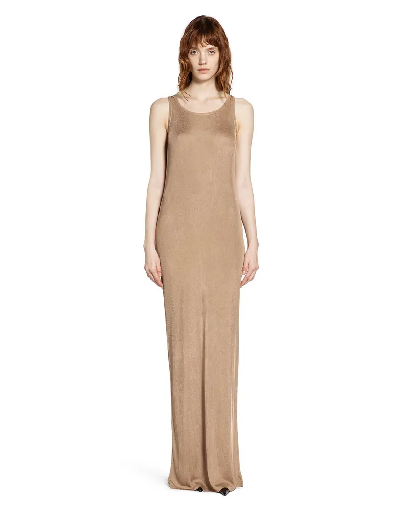 Saint Laurent Long Tank Dress in Rib Knit Beige