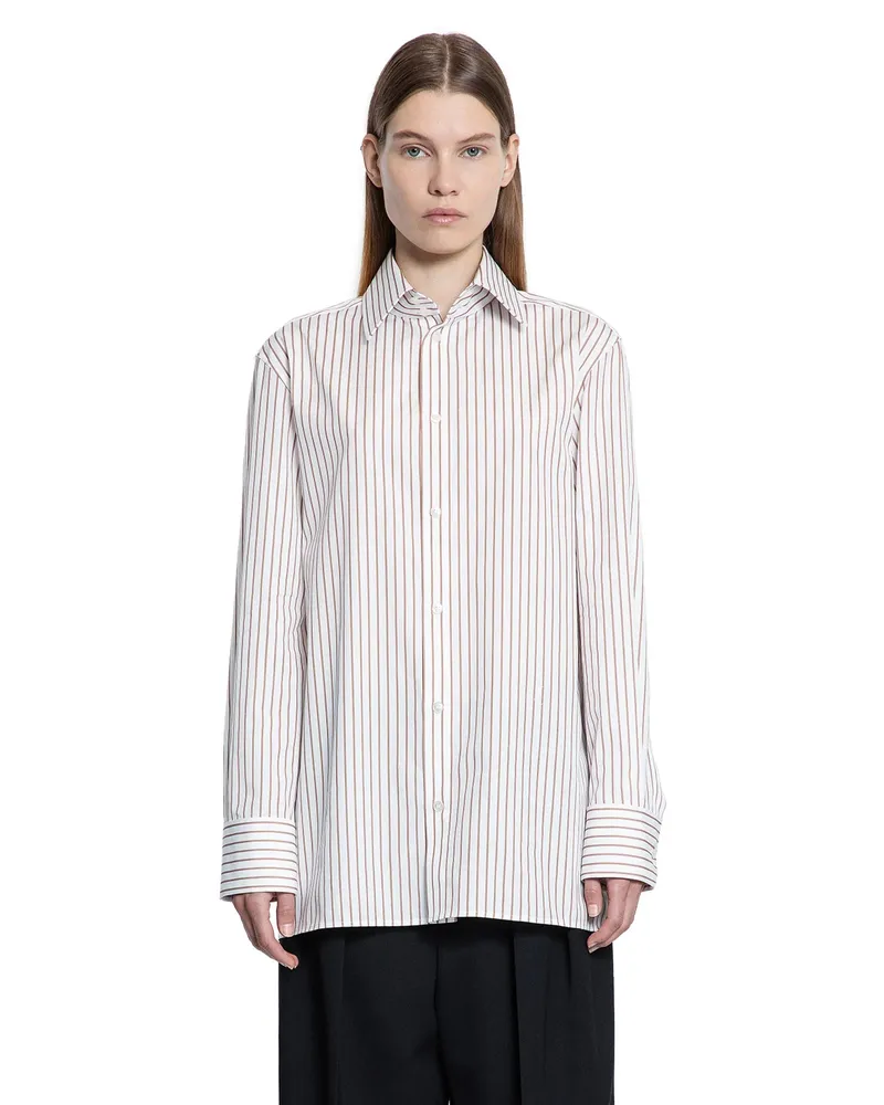 Saint Laurent Shirt in Striped Cotton Poplin Brown