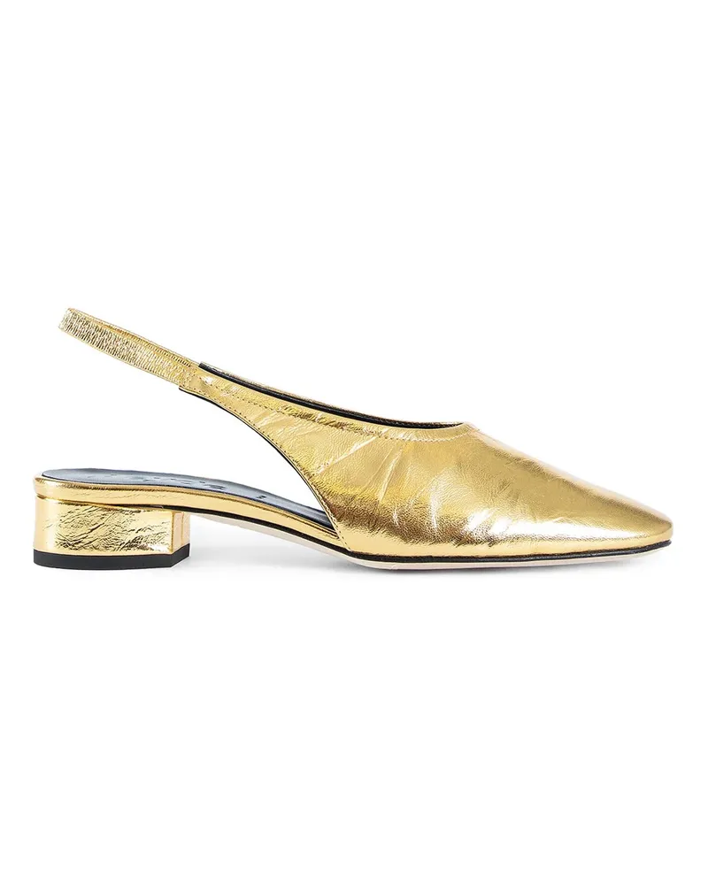 aeyde Dua Laminated Leather Slingbacks Gold