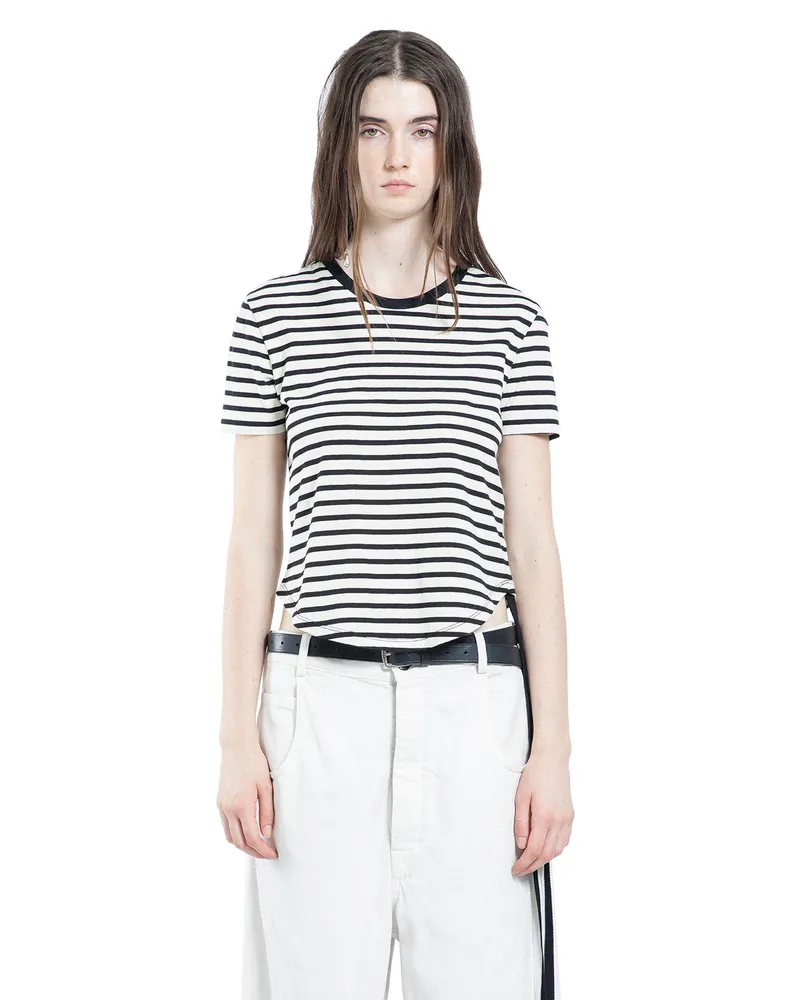 Ann Demeulemeester Floor Micro T-Shirt in Brushed Striped Jersey Black&white