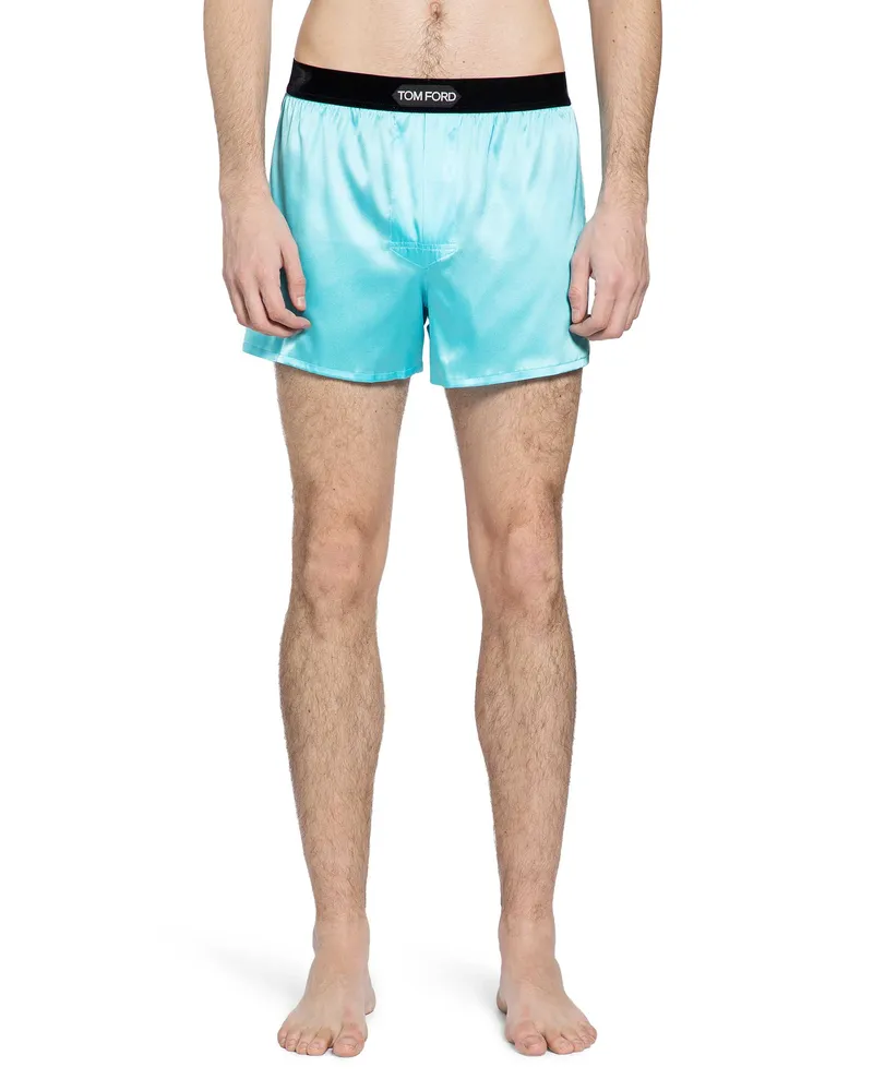 Tom Ford Stretch Silk Satin Boxer Shorts Blue