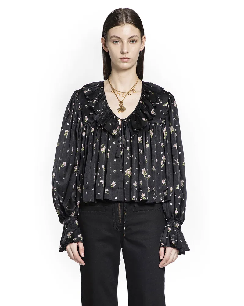 Chloé Liberty Print Maxi Gathered Ruffle Top Black