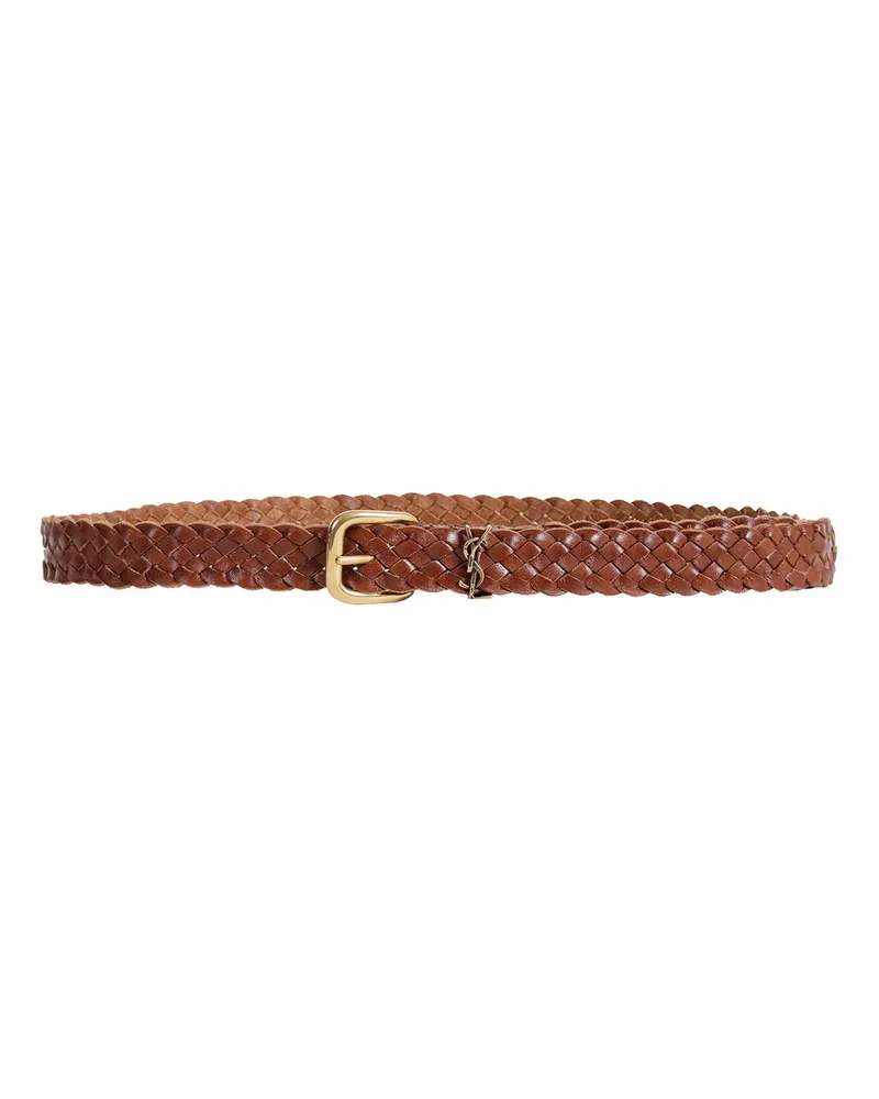 Saint Laurent Cassandre Rectangular Buckle Belt Brown