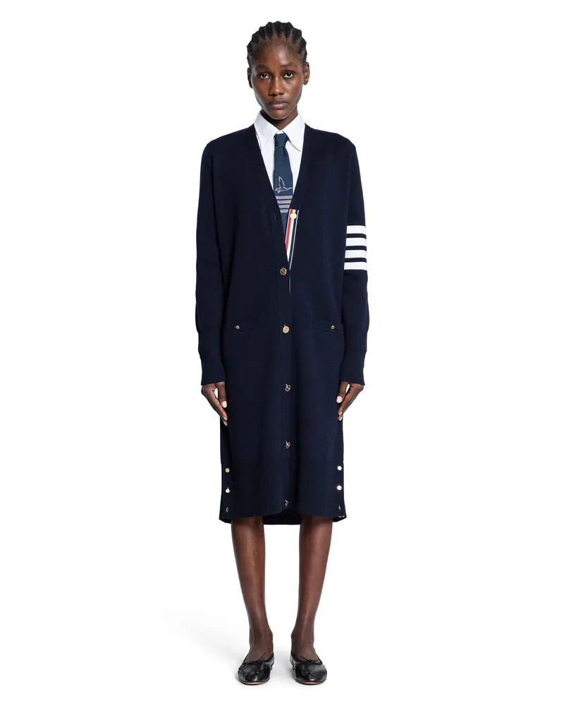 Thom Browne 4-Bar Long Cardigan in Merino Wool Blue