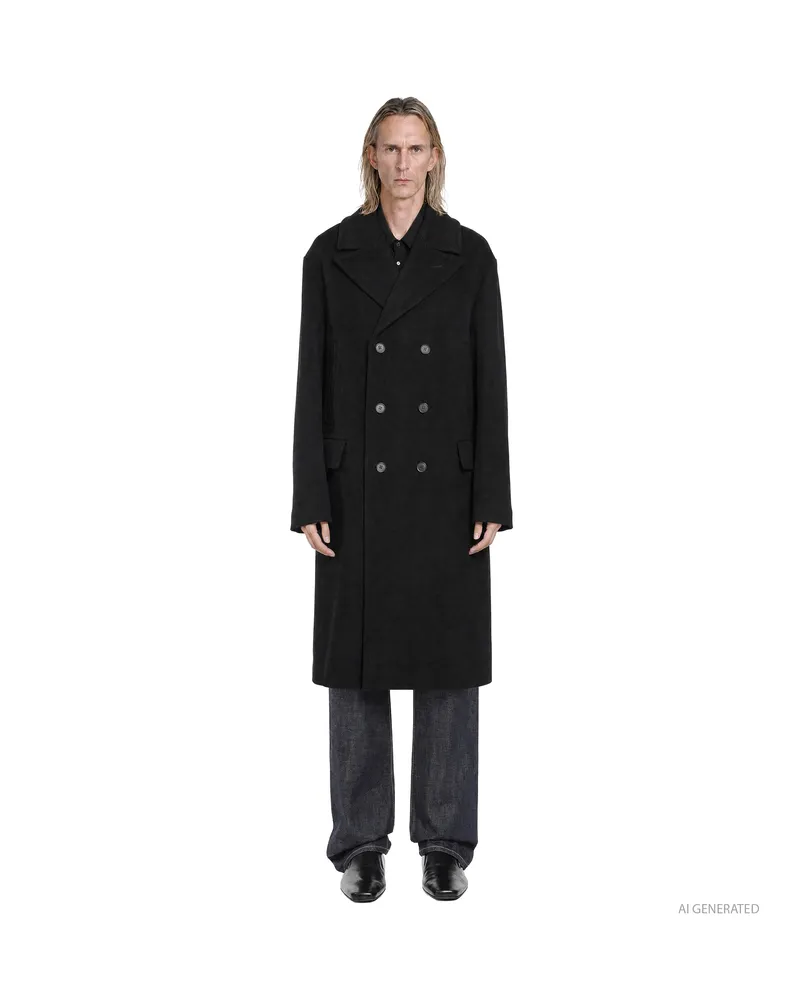 Fendi Wool Angora Double-Breasted Coat Black