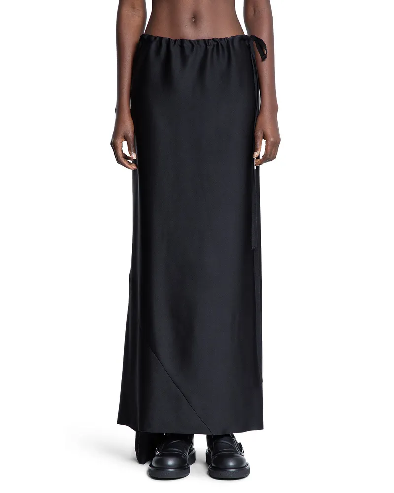 Ann Demeulemeester Eveline Long Bias Skirt in Cady Satin Black