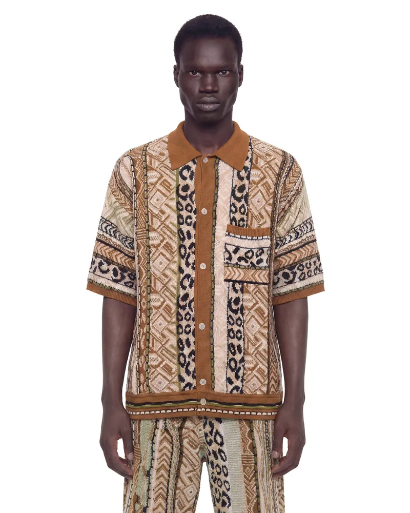 Laneus Graphic Knit Short Sleeve Shirt Brown