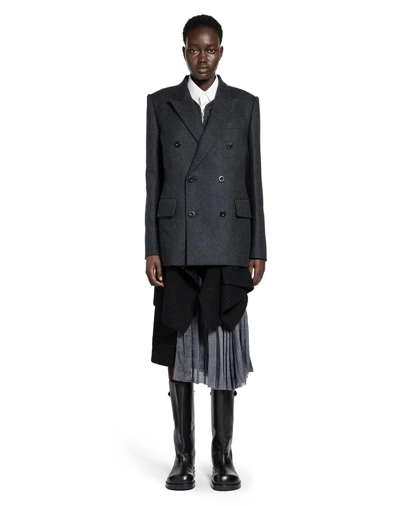 Sacai Wool Melton x Wool Knit Blazer Black