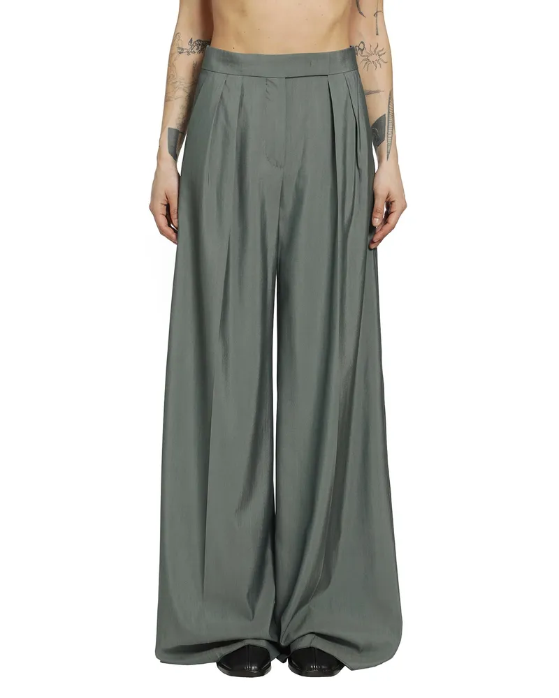 Max Mara Wide Leg Wool and Silk Trousers Green