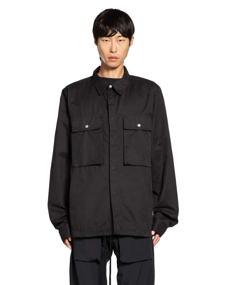 THOM KROM Cotton Nylon Canvas Pocket Shirt Black