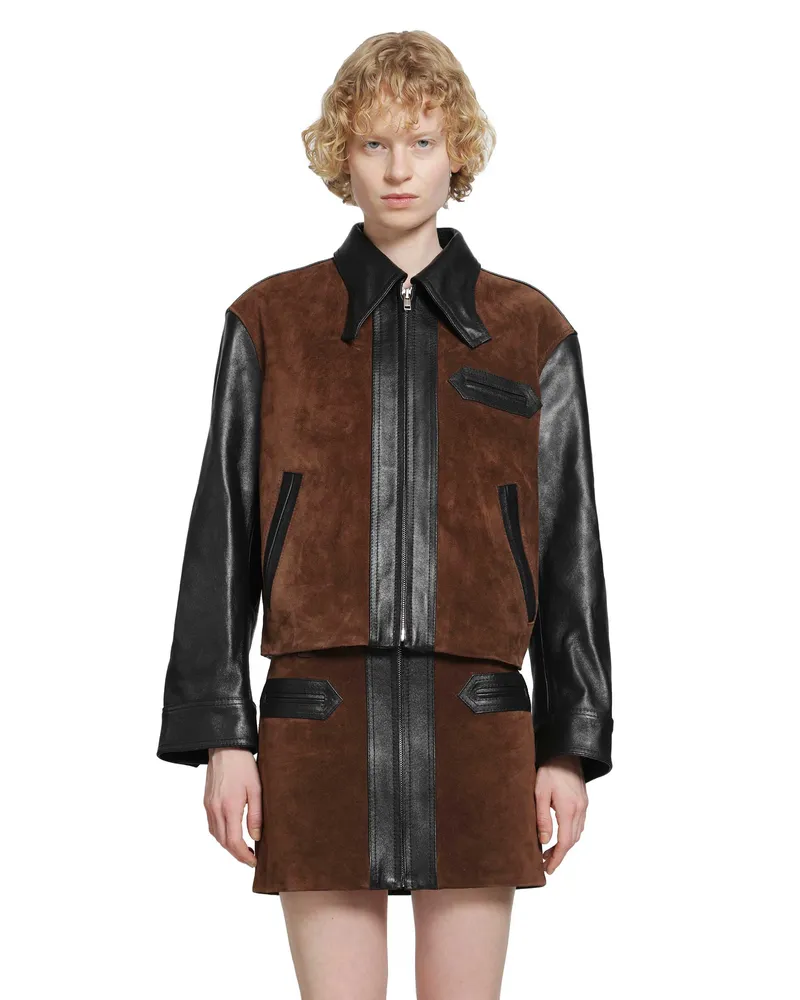 Marni Suede and Leather Jacket Brown