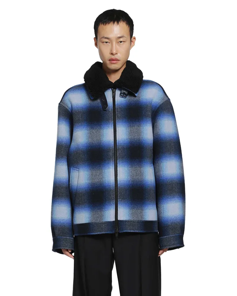 Balenciaga Flannel Bomber Jacket Blue