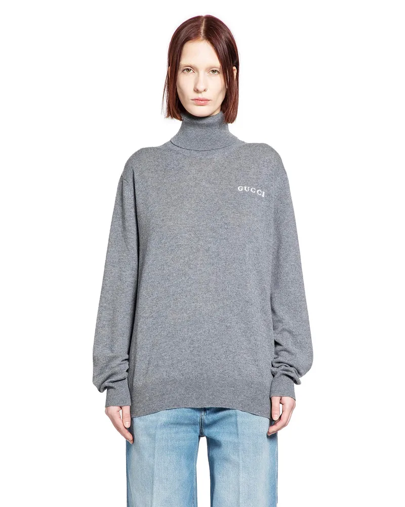 Gucci Cashmere Logo Turtleneck Sweater Grey