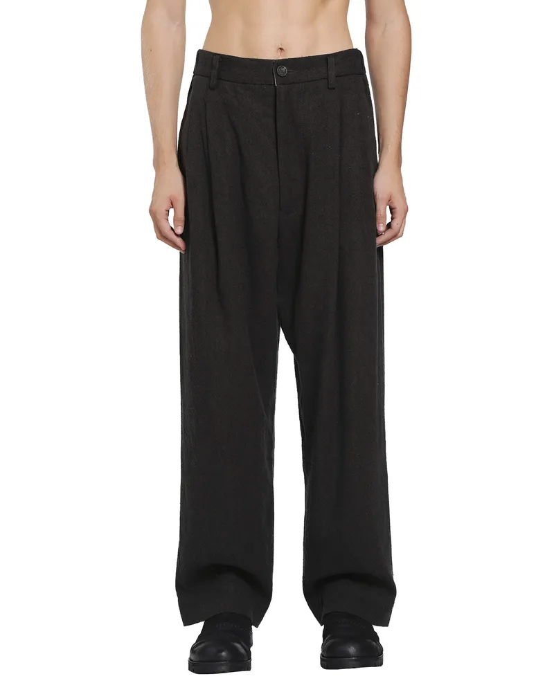 Ziggy Chen Pleated Drop Crotch Trousers Brown