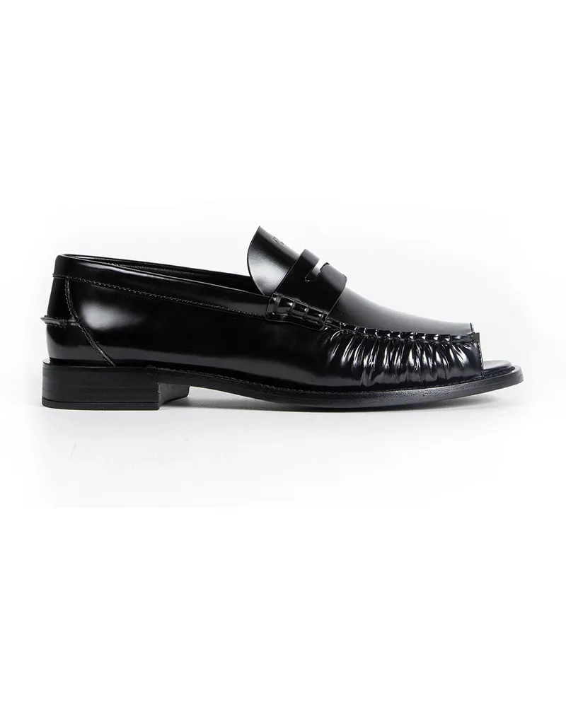 Prada Brushed leather Peep Toe Loafers Black