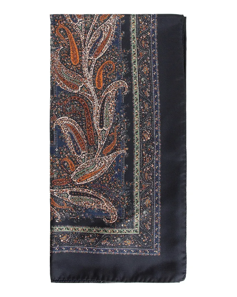 Saint Laurent square scarf in paisley silk twill Blue