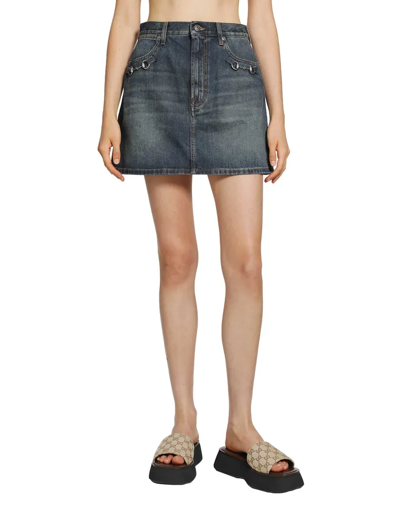 Gucci Horsebit Denim Mini Skirt Blue