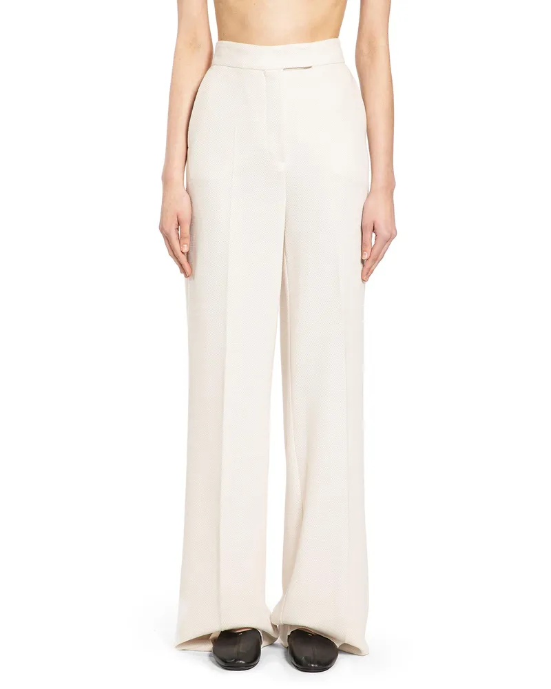 Max Mara Wool Piqué Wide Leg Trousers Off-white