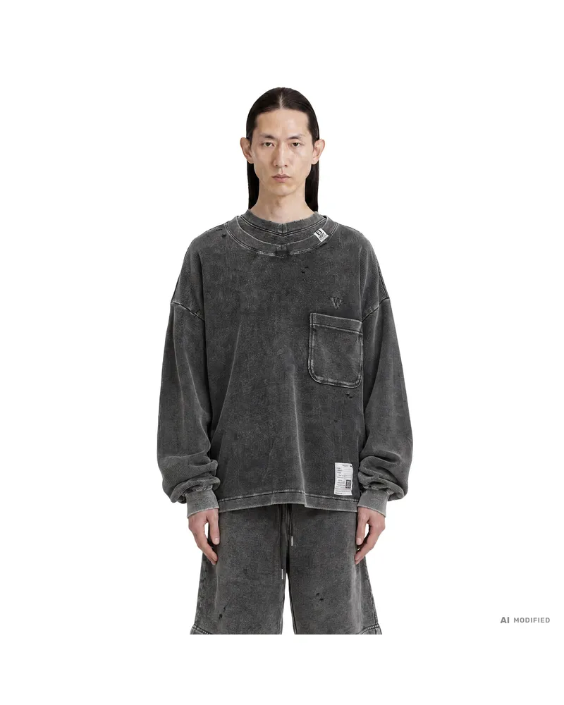 MIHARAYASUHIRO Bleached Waffle Long Sleeve T-Shirt Black