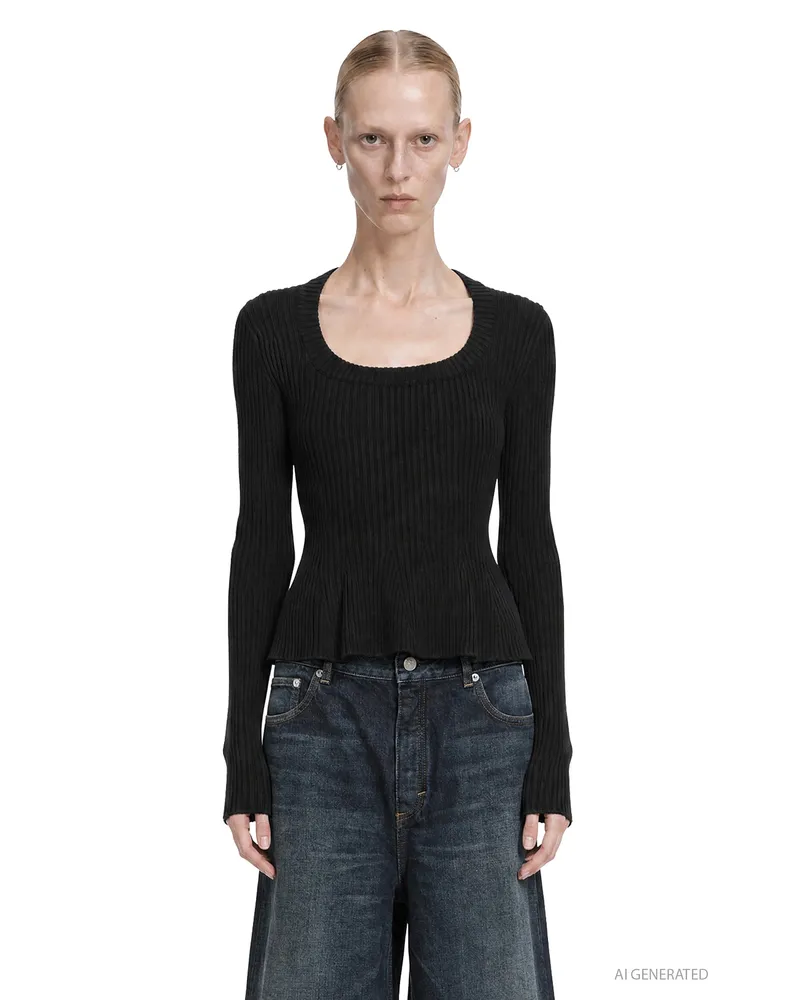 Alaïa Ribbed Peplum Top Black