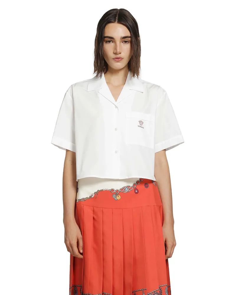 Versace Cotton Poplin Crop Shirt White