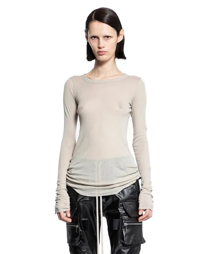 Rick Owens T-shirt a maniche lunghe in mini jersey a coste Grey
